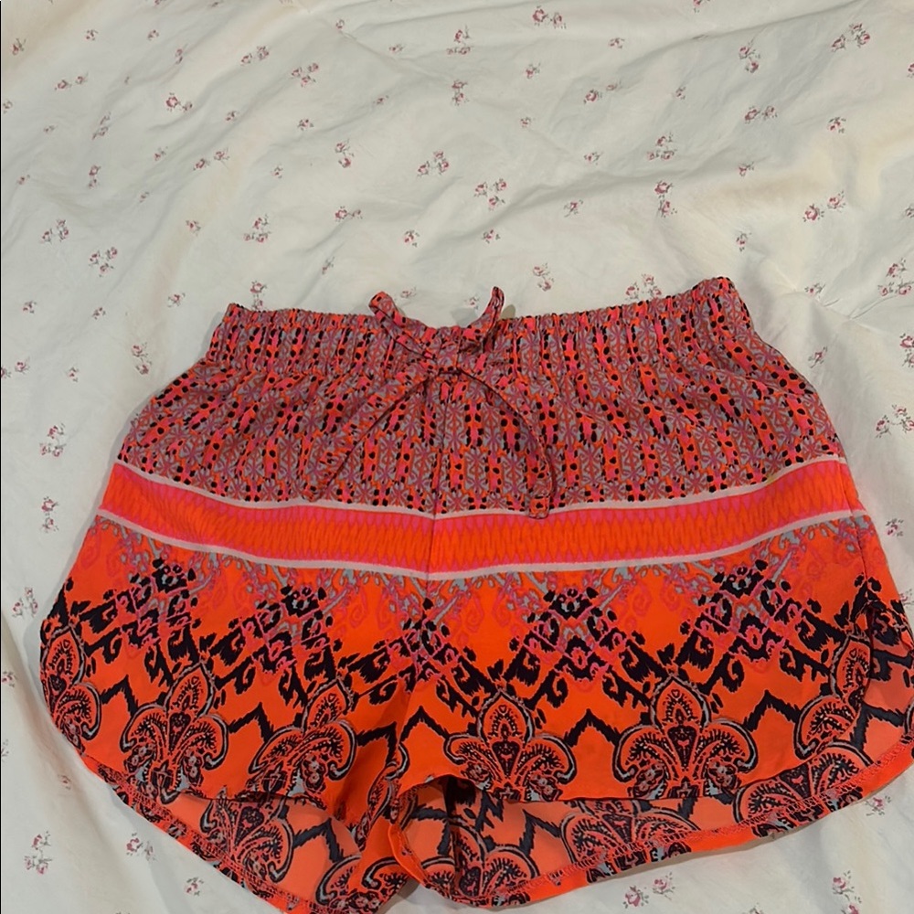 Vibrant Orange Patterned Women's Shorts